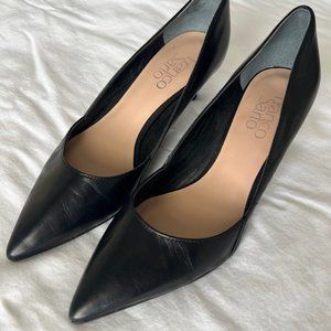 Black leather kitten heels